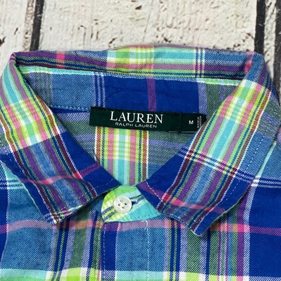 Lauren Polo Ralph Lauren Monogram Women's Plaid Button Down Preppy Bed Shirt - Picture 5 of 5